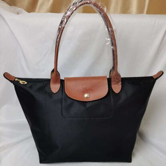 Black Longchamp Handle Bag Le Pliage Nylon Tote Shoulder Bag - Picture 1 of 7
